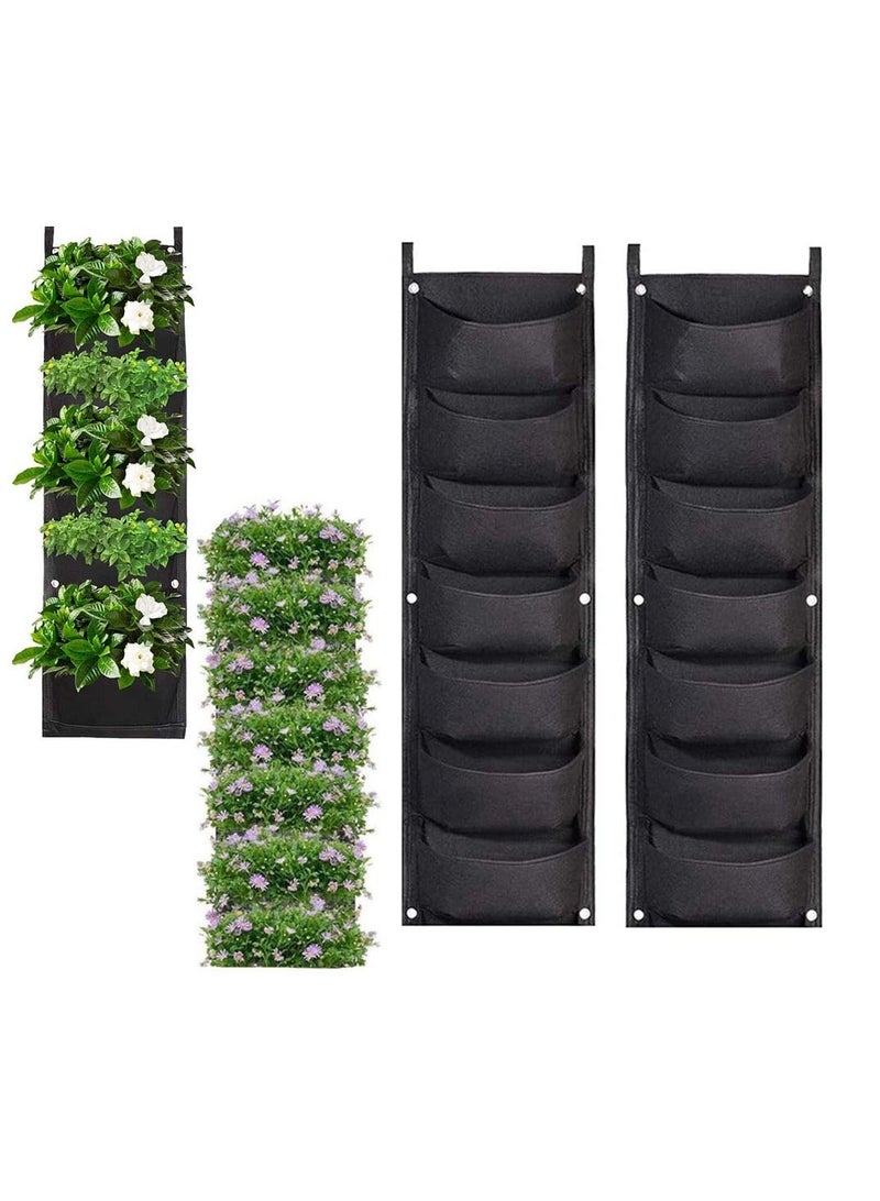 2 Pack Wall Planting Bags 7 Pocket Wall Hanging Vertical Planter Planting Grow Bags Garden Wall Planter for Yard Garden Home Decoration(Black) - Image 1